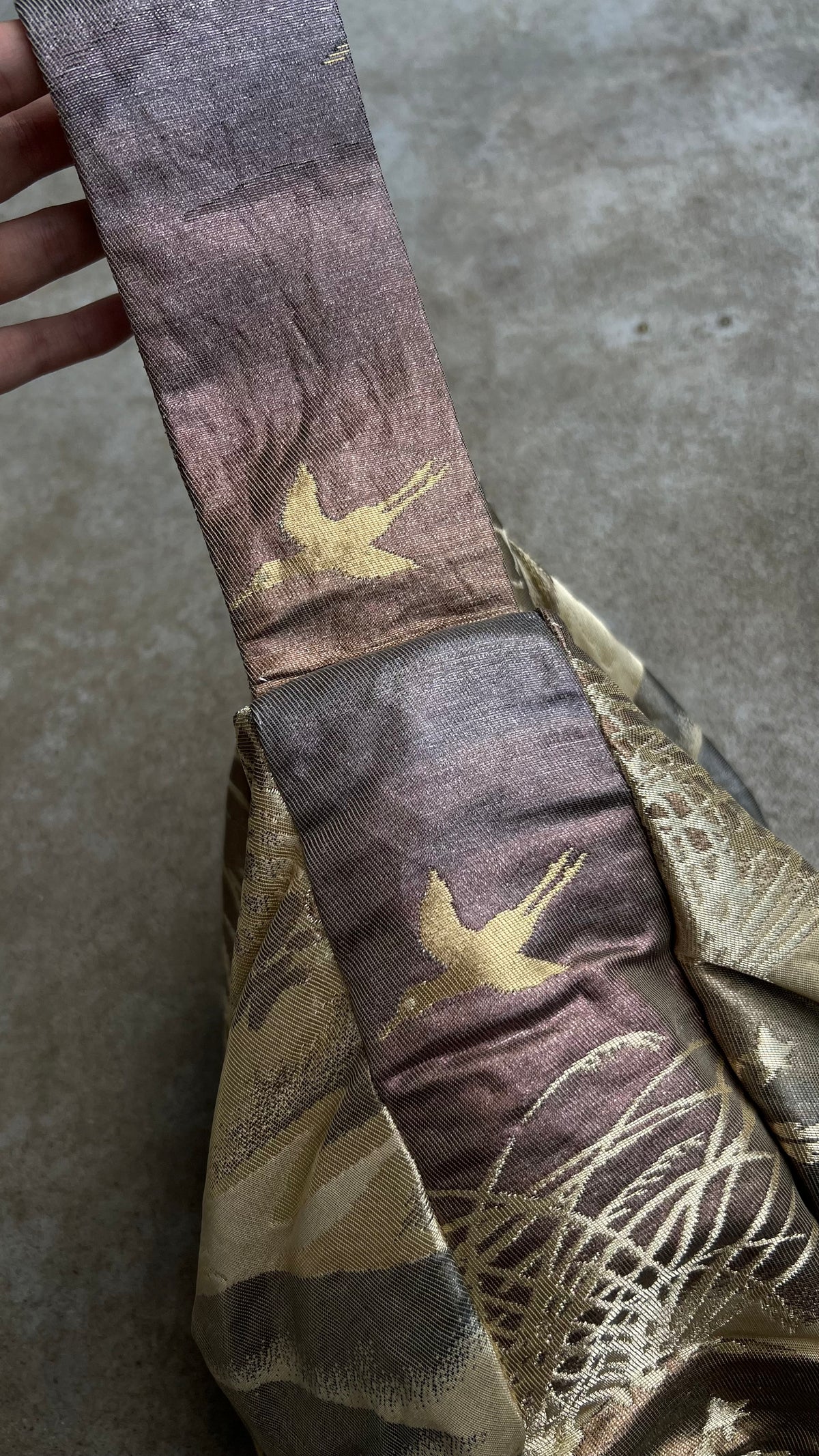 FORTUNE COOKIE BAG (S) <metallic pastel  multicolor landscape pattern> Upcycled from second hand obi