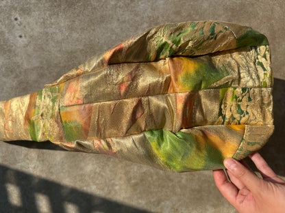 <FORTUNE COOKIE BAG (L) <gold × multi color land scape pattern >  Upcycled from silk obi