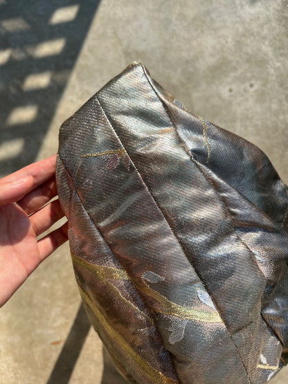 <FORTUNE COOKIE BAG (L) <champagne silver metallic tree pattern >  Upcycled from silk obi
