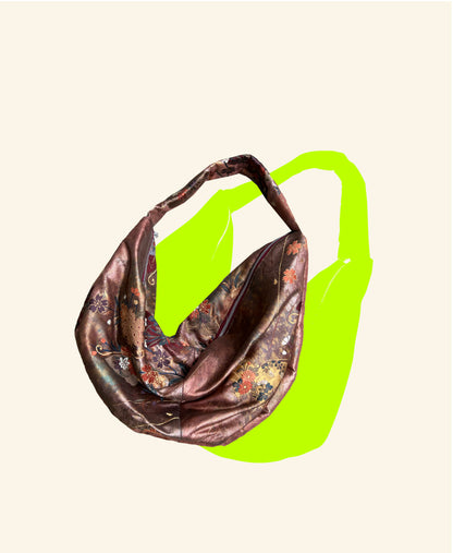 FORTUNE COOKIE BAG (S) <metallic ash pink floral and butterfly pattern> Upcycled from second hand obi