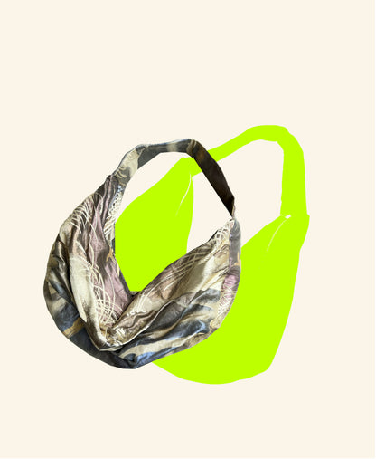 FORTUNE COOKIE BAG (S) <metallic pastel  multicolor landscape pattern> Upcycled from second hand obi