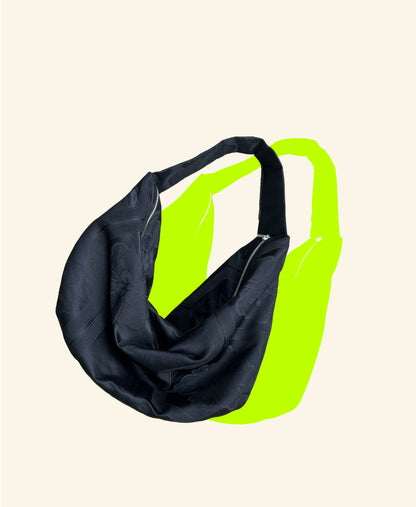 FORTUNE COOKIE BAG (S) <black × black hexagon flower pattern> Upcycled from second hand obi