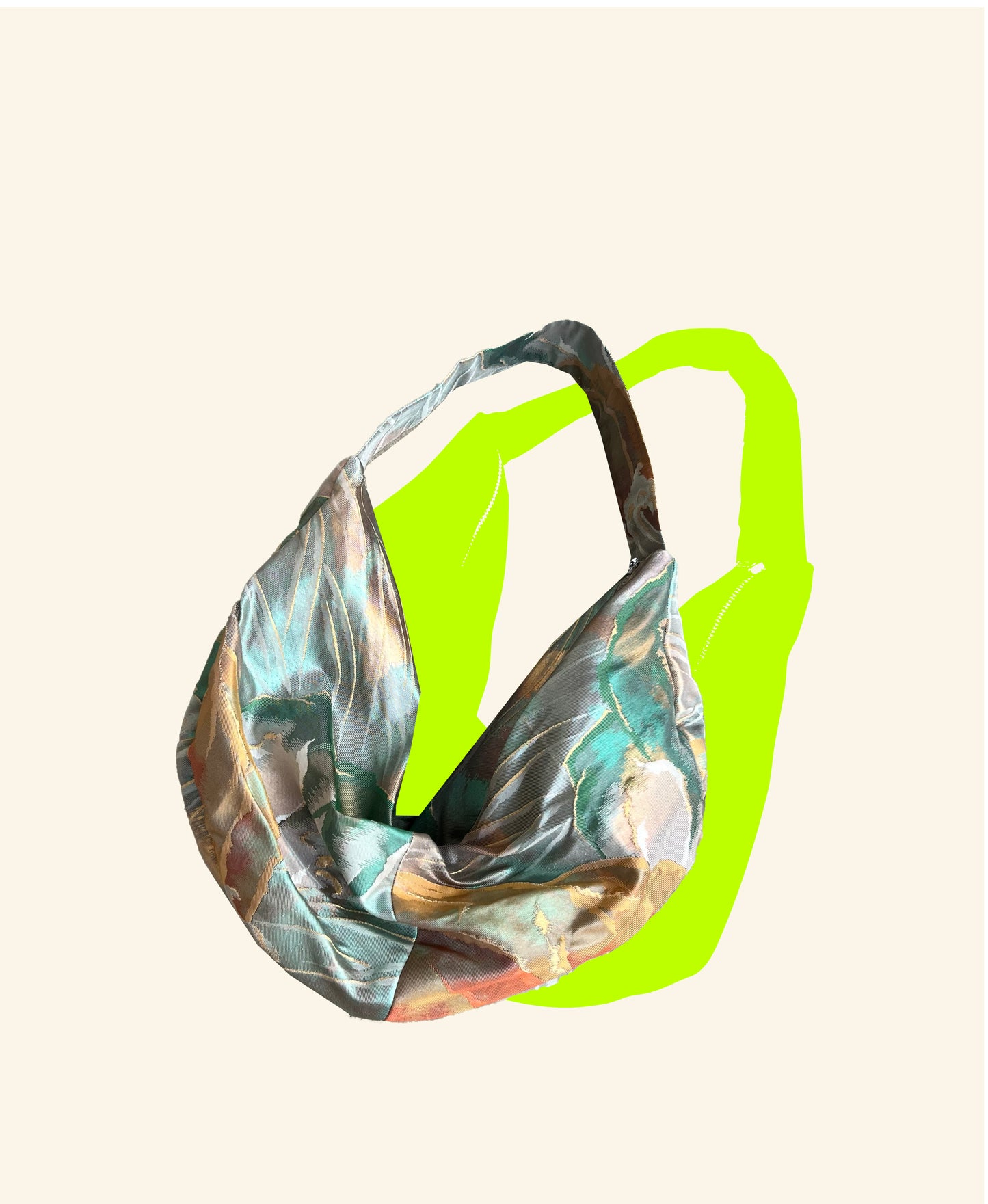 FORTUNE COOKIE BAG (S) <multi pastel color landscape pattern> Upcycled from second hand obi