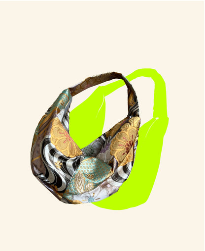 FORTUNE COOKIE BAG (S) <multicolor flower water stream pattern > Upcycled from second hand obi