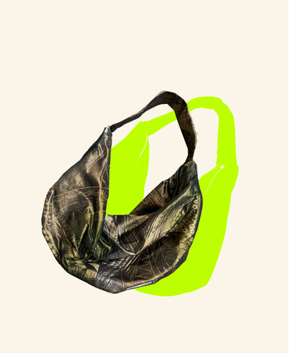 FORTUNE COOKIE BAG (S) <metallic brown × green geometric pattern> Upcycled from second hand obi