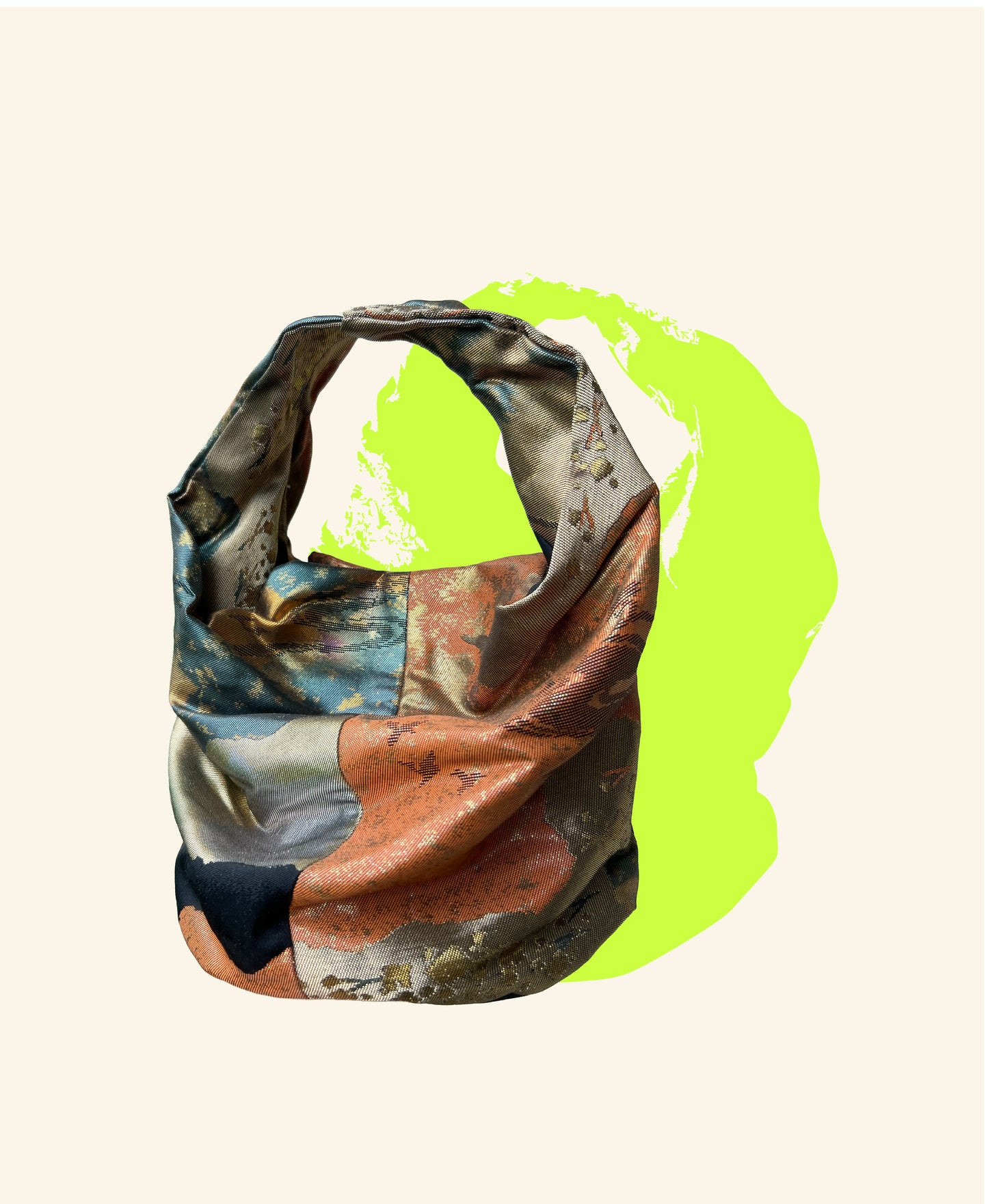 COMORI BAG <orange×blue abstract pattern > Upcycled product