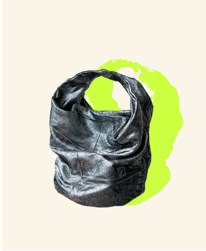 COMORI BAG (L) <silver animal floral pattern  > Upcycled product