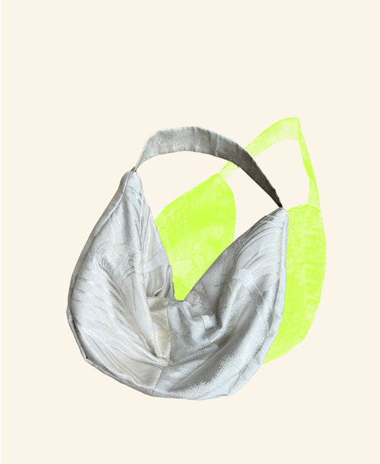 FORTUNE COOKIE BAG (S) <silver with crane and wave> Upcycled from second hand obi