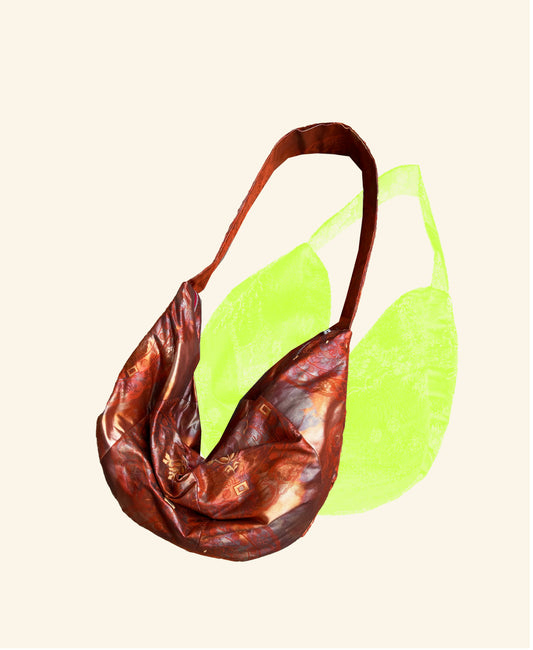 <FORTUNE COOKIE BAG (L) <vermillion circle animal motifs  > Upcycled product