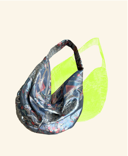 FORTUNE COOKIE BAG (S) <light blue with water stream pattern> Upcycled from second hand obi