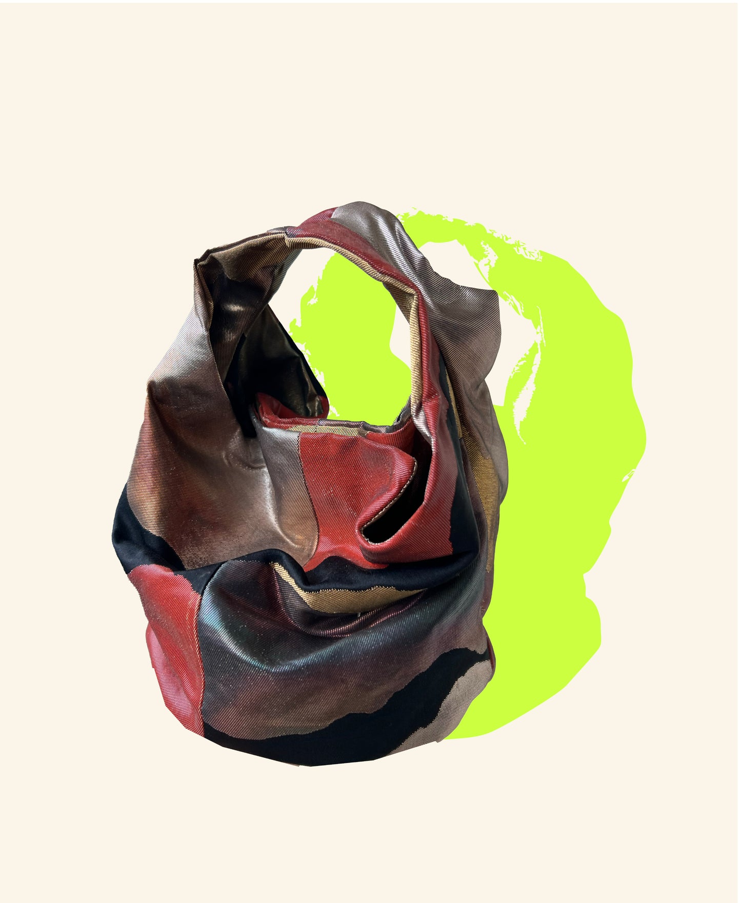 COMORI BAG (L) <black × multicolor abstract mountain land scape pattern > Upcycled product