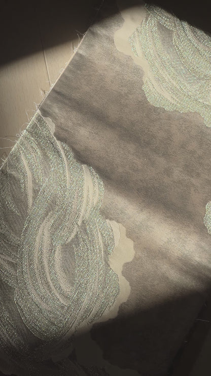 <FORTUNE COOKIE BAG (L) <off white×silver with abstract pattern >  Upcycled product