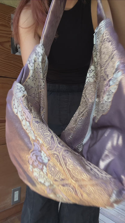 FORTUNE COOKIE BAG (S) <metallic ash purple floral pattern> Upcycled from second hand obi