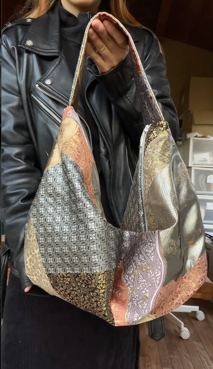 FORTUNE COOKIE BAG (S) <metallic multi colors with lucky omen pattern> Upcycled from pre loved obi