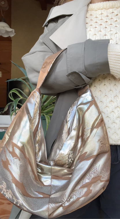 FORTUNE COOKIE BAG (S) <metallic brown with abstract pattern> Upcycled from pre loved obi