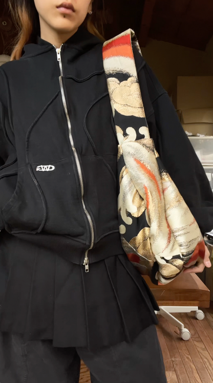 <FORTUNE COOKIE BAG (L) <black×red with wave pattern >  Upcycled product