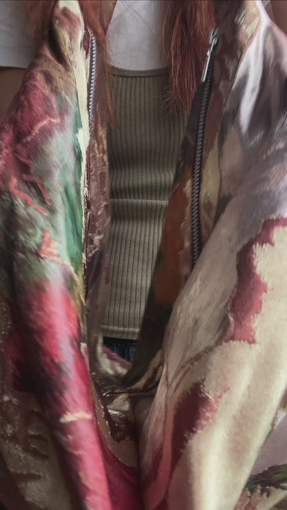 FORTUNE COOKIE BAG (S) <burgundy abstract landscape pattern > Upcycled from second hand obi