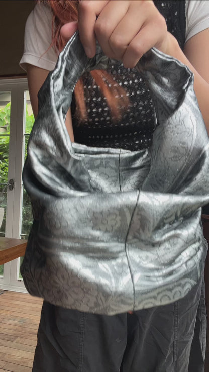 COMORI BAG (L) <silver animal floral pattern  > Upcycled product