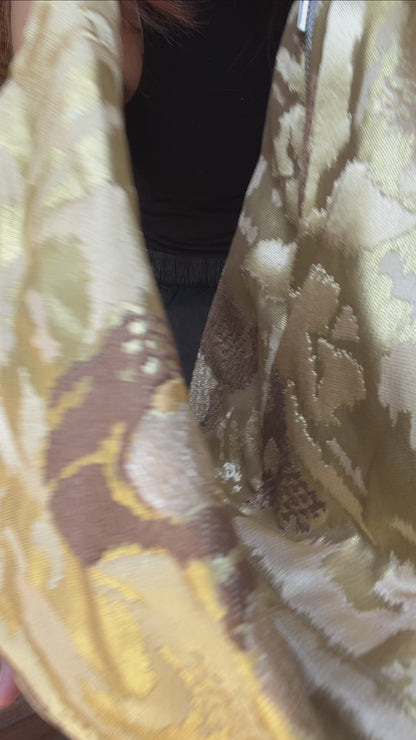 FORTUNE COOKIE BAG (S) <brown× gold abstract flower pattern> Upcycled from second hand obi