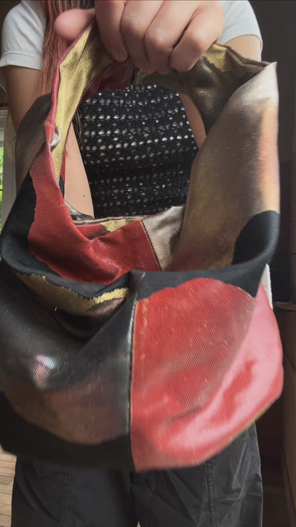 COMORI BAG (L) <black × multicolor abstract mountain land scape pattern > Upcycled product
