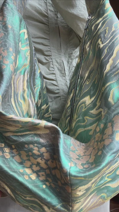 FORTUNE COOKIE BAG (S) <metallic light green wave pattern > Upcycled from pre loved obi