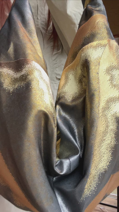 FORTUNE COOKIE BAG (S) <metallic navy×gold abstract pattern > Upcycled from pre loved obi