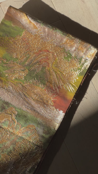 FORTUNE COOKIE BAG (S) <metallic green×orange landscape > Upcycled from silk obi