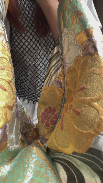 FORTUNE COOKIE BAG (S) <multicolor flower water stream pattern > Upcycled from second hand obi
