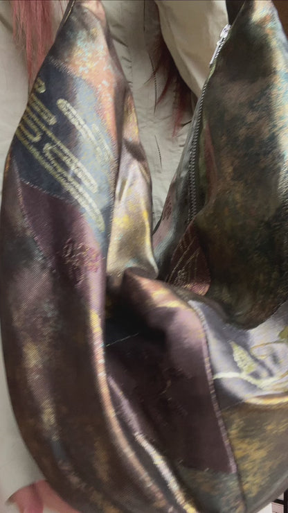 FORTUNE COOKIE BAG (S) <metallic multicolor with flowers> Upcycled from pre loved obi