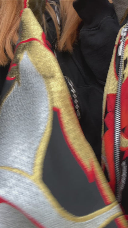 FORTUNE COOKIE BAG (S) <black×red with Japanese crane pattern> Upcycled from silk obi