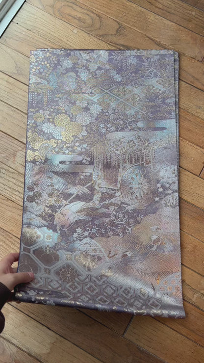 FORTUNE COOKIE BAG (S) <metallic light purple land scape pattern > Upcycled from pre loved obi