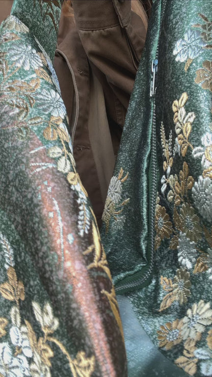 FORTUNE COOKIE BAG (S) <metallic green floral pattern> Upcycled from pre loved obi