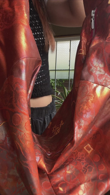 <FORTUNE COOKIE BAG (L) <vermillion circle animal motifs  > Upcycled product