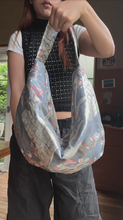 FORTUNE COOKIE BAG (S) <light blue with water stream pattern> Upcycled from second hand obi