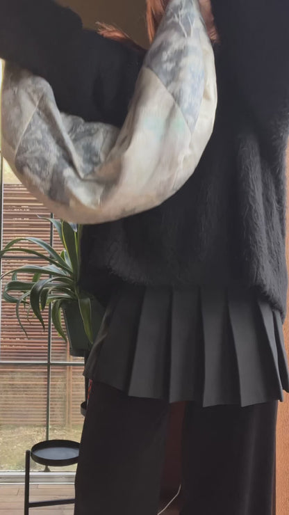 <FORTUNE COOKIE BAG (L) <silver×light blue tree pattern > Upcycled product