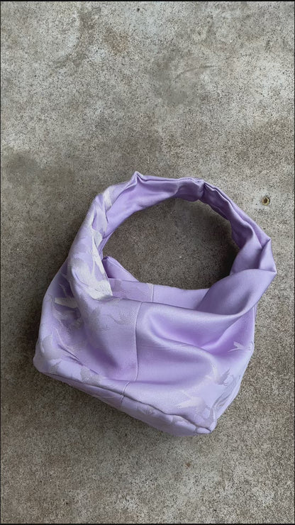 COMORI BAG <ash light purple with silver crane pattern> Upcycled product